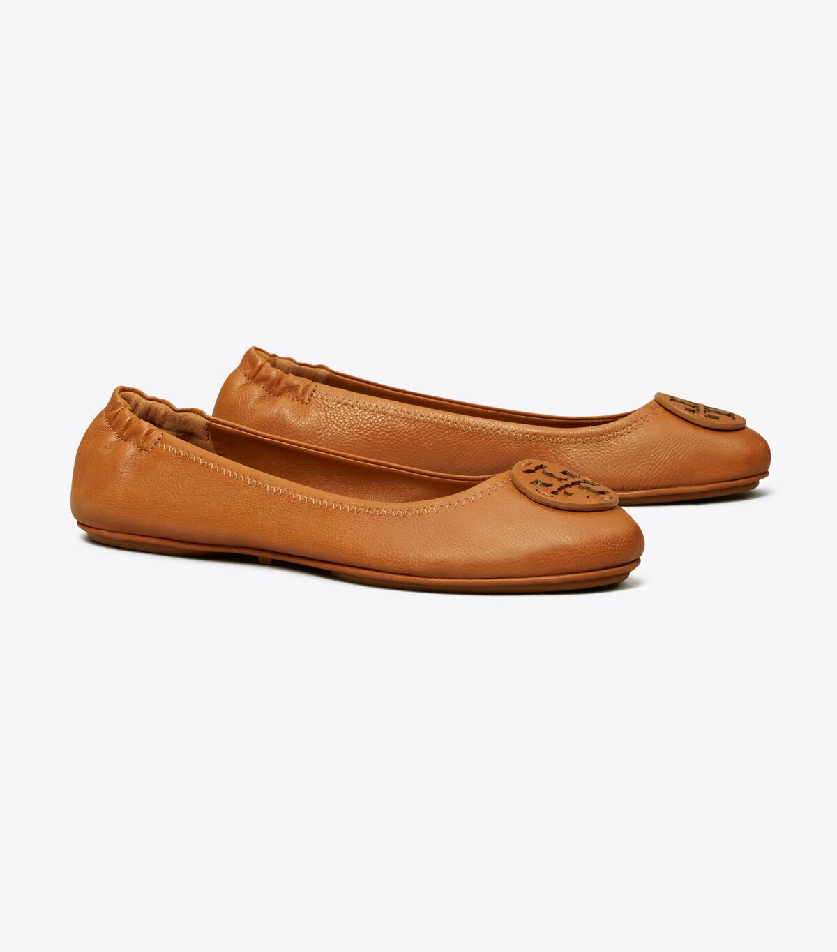 Tory Burch Brown Minnie Travel Leather Logo Ballet Flats