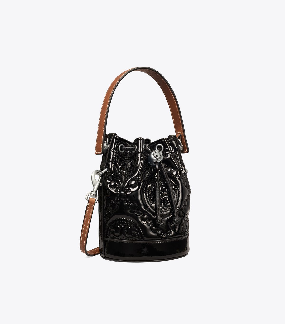 Tory Burch Black T Monogram Embroidered Patent Mini Bag