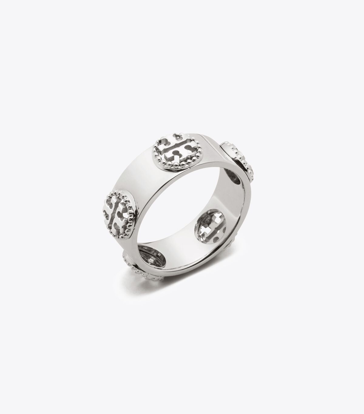 Tory Burch Silver Milgrain Logo Ring