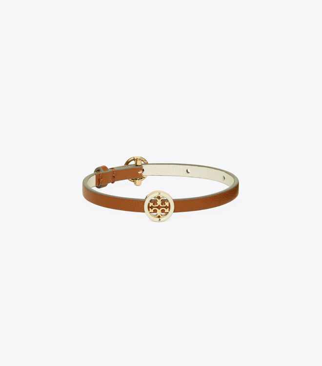 Tory Burch Gold / White Miller Leather Bracelet