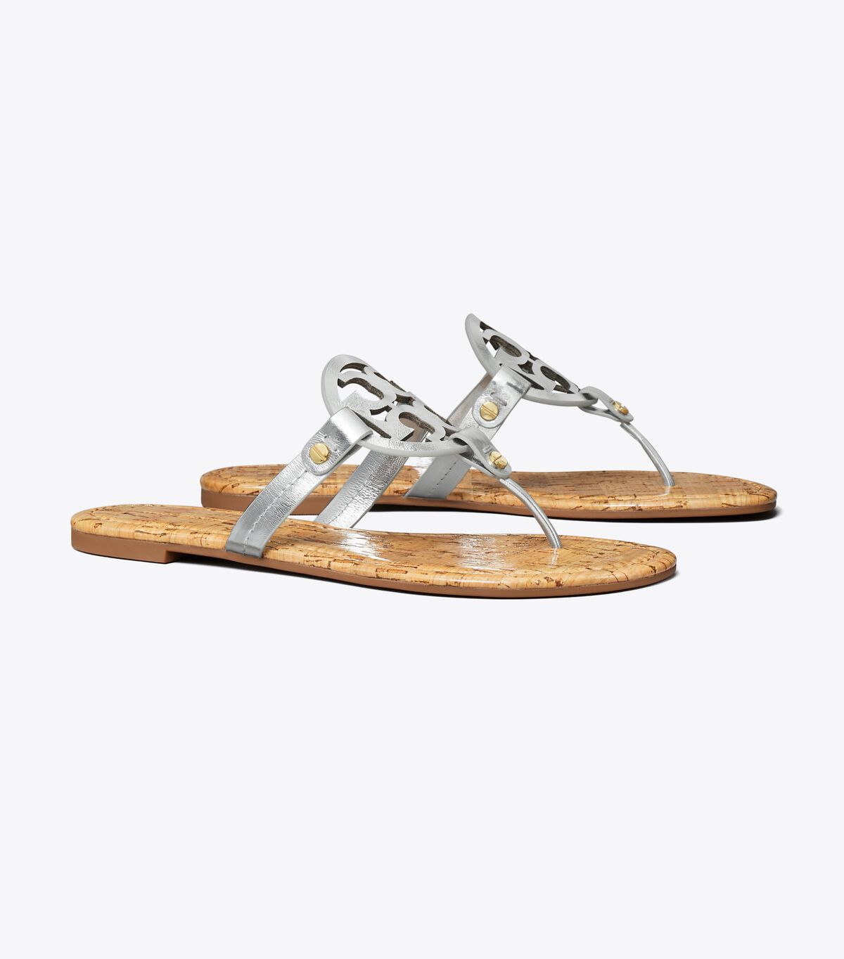 Tory Burch Silver / Beige Miller Leather Sandals