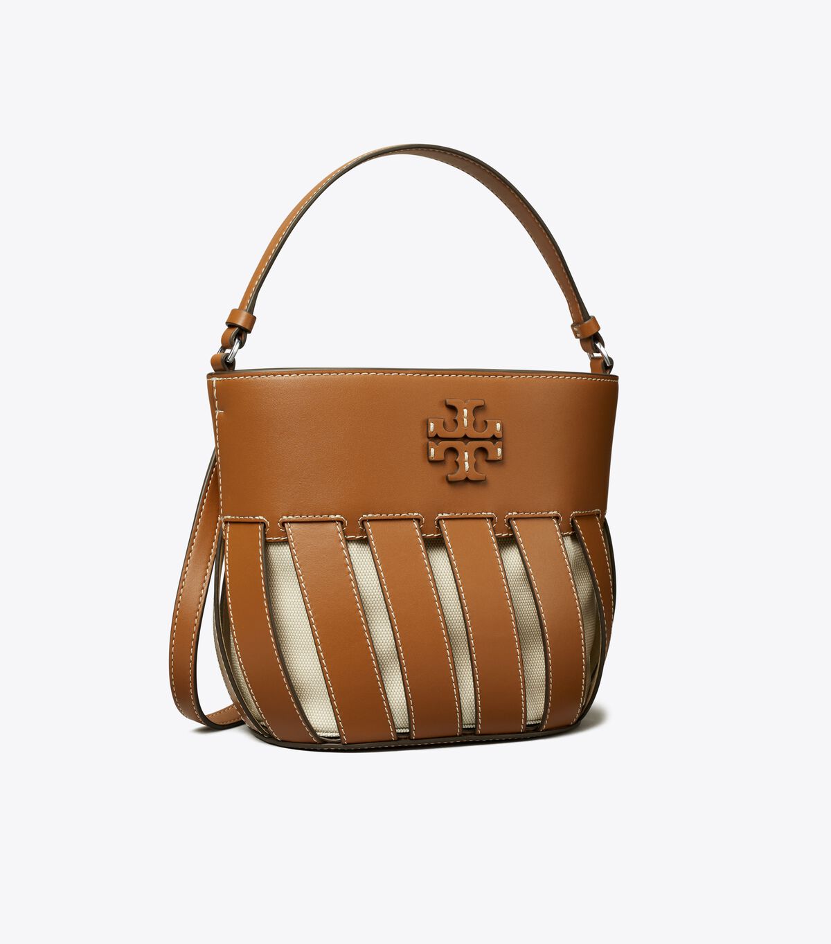 Tory Burch Brown Small Mcgraw Stripe Die-cut Bucket Bags