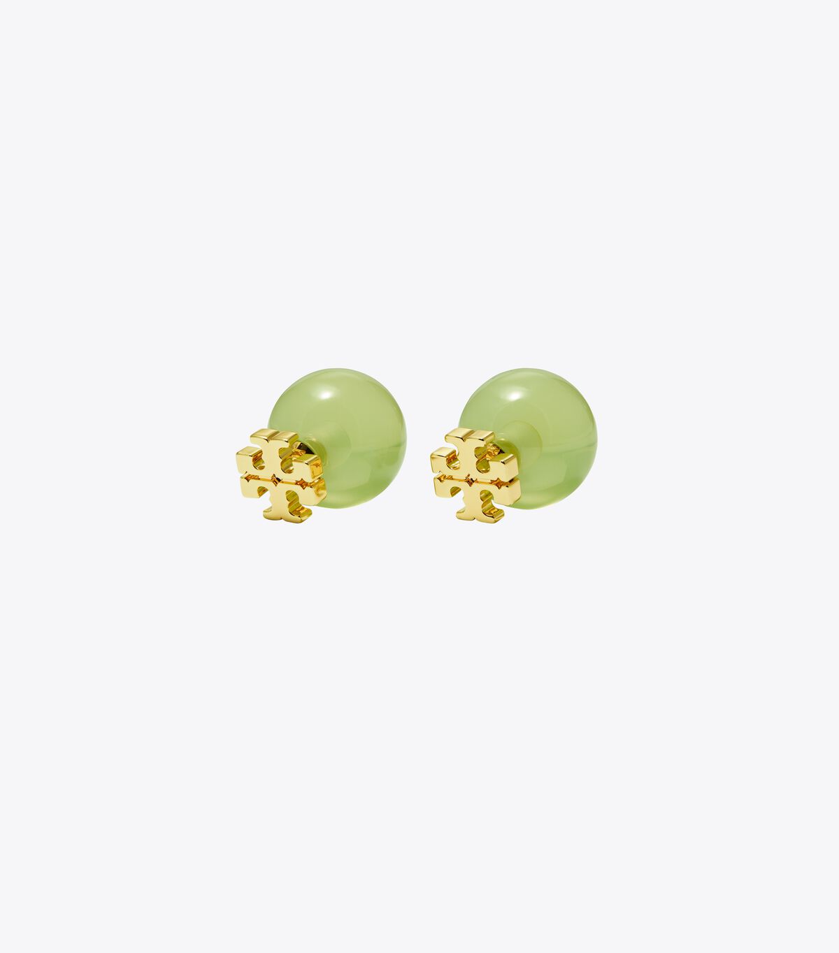 Tory Burch Gold / Green Resin Logo Double-stud Earrings