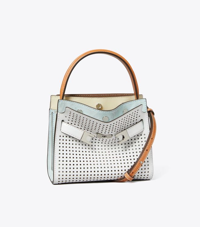Tory Burch White Petite Lee Radziwill Perforated Crossbody Bags
