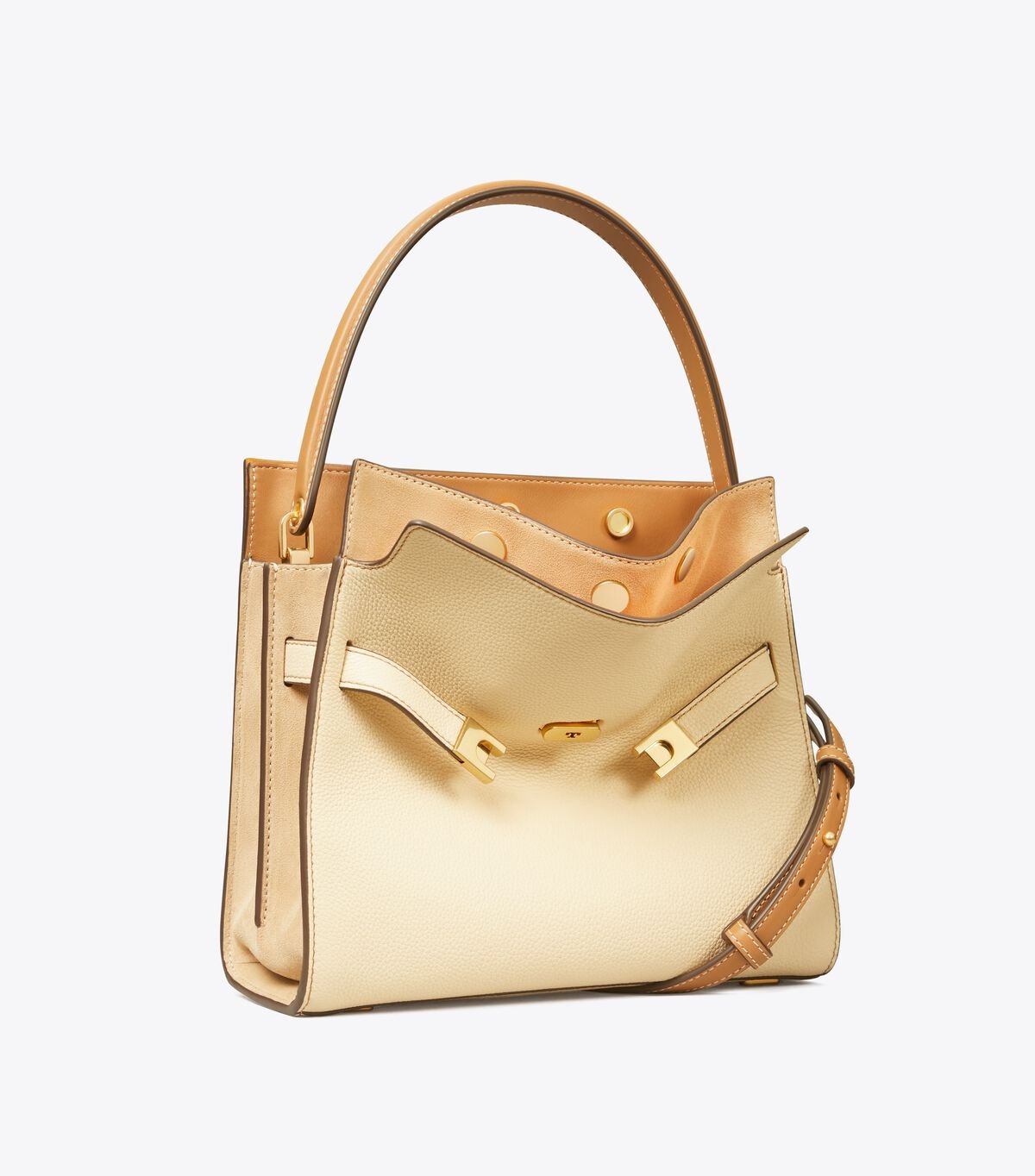 Tory Burch Beige Small Lee Radziwill Pebbled Satchel Bags