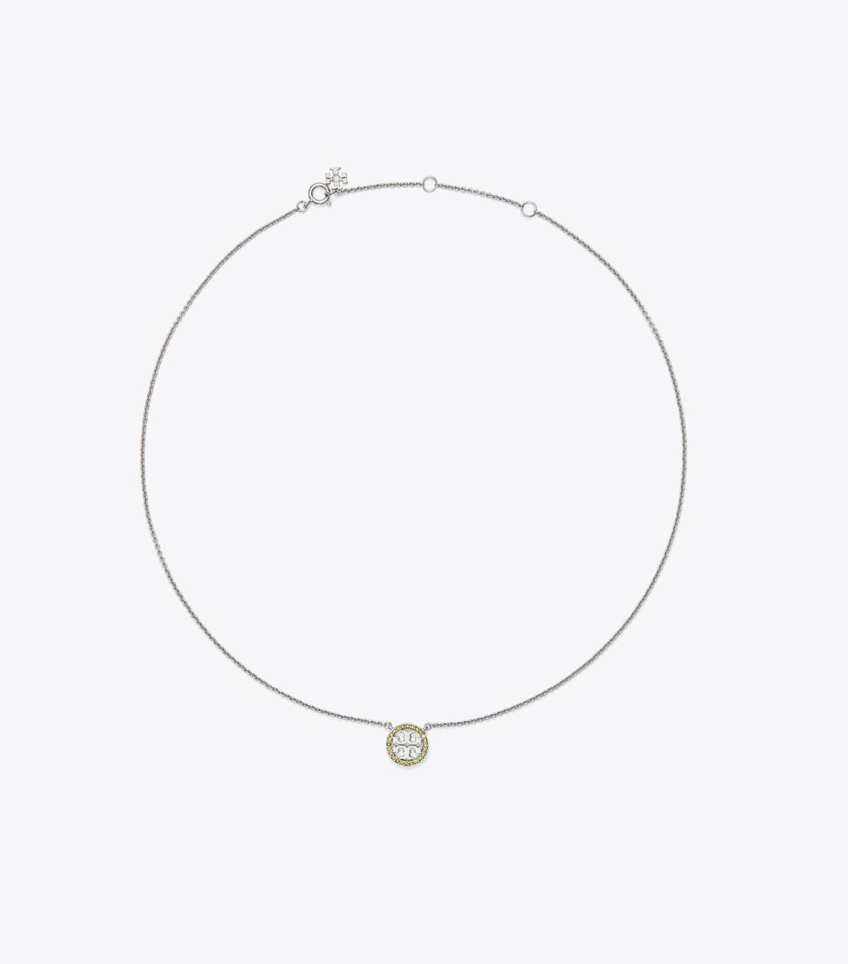 Tory Burch Silver / Olive Miller Pavé Logo Delicate Necklace