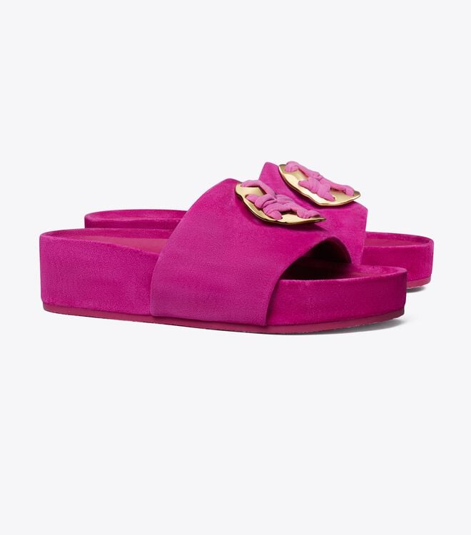 Tory Burch Fuchsia Woven Double T Sandals