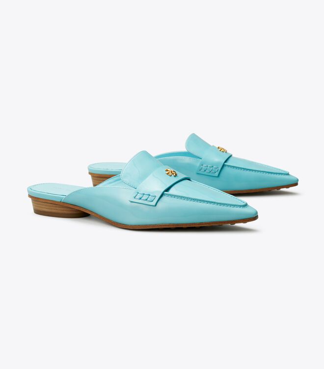 Tory Burch Light Blue Pointed Backless Loafers