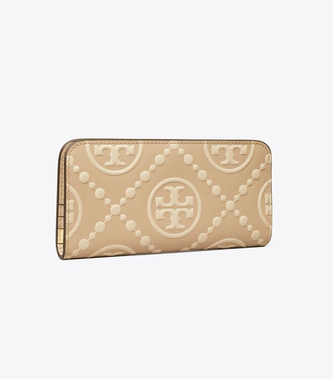 Tory Burch Beige / Cream T Monogram Contrast Embossed Wallets
