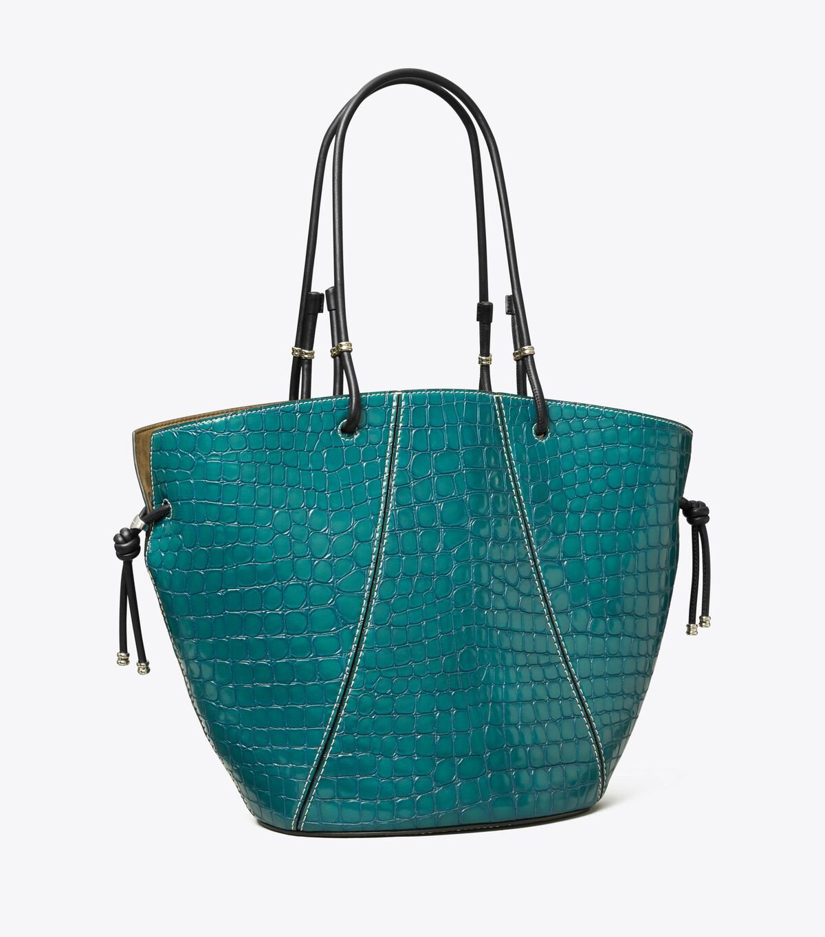 Tory Burch Turquoise Spaghetti Strap Embossed Tote Bags