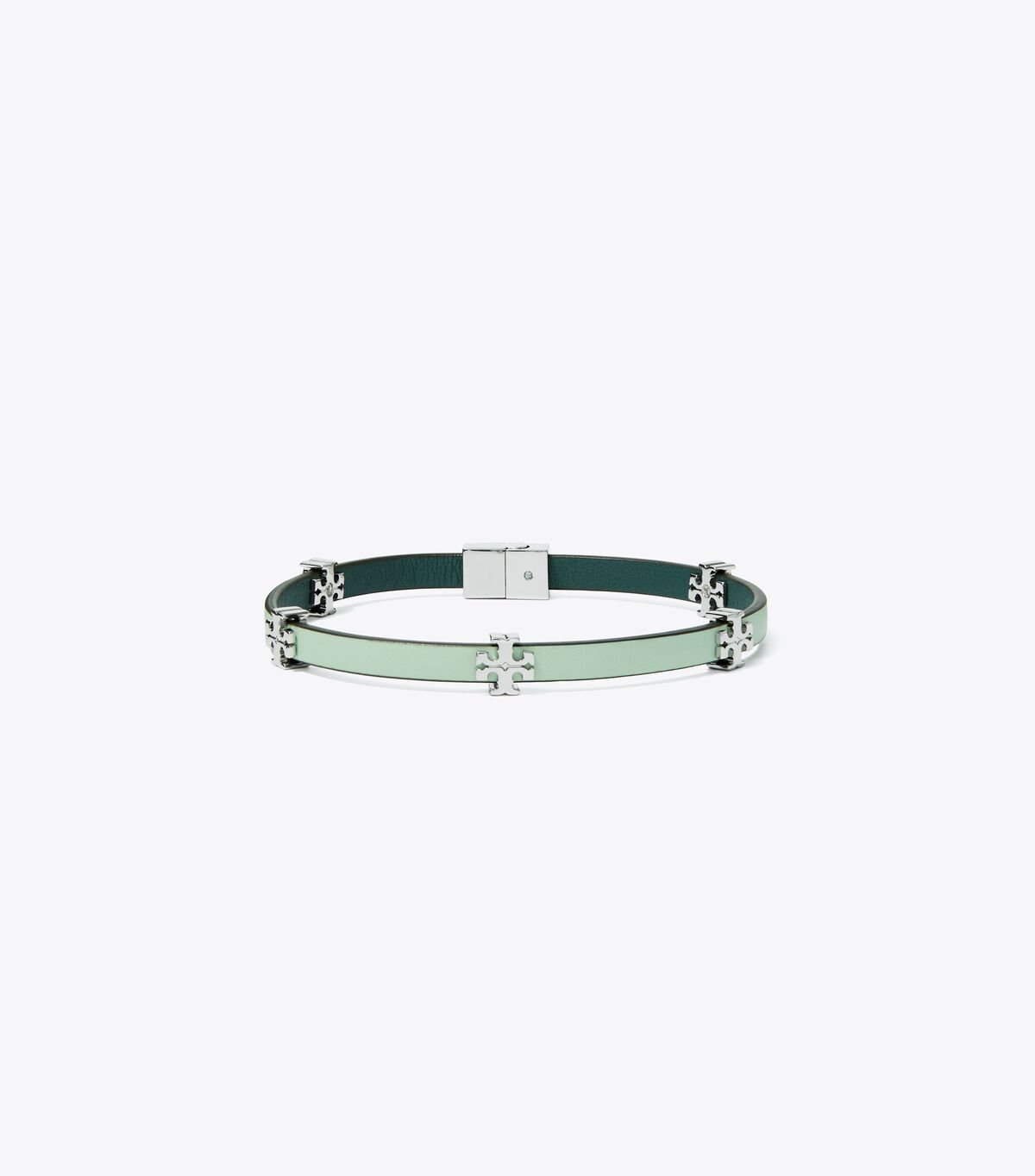 Tory Burch Silver / Mint Green Eleanor Leather Bracelet