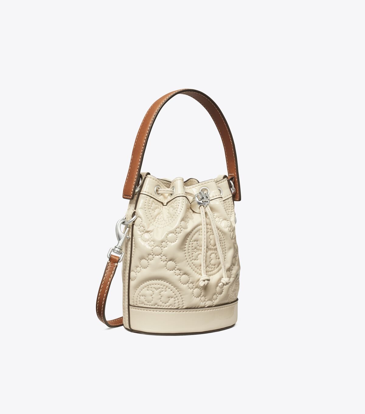 Tory Burch Light Cream T Monogram Embroidered Patent Mini Bag
