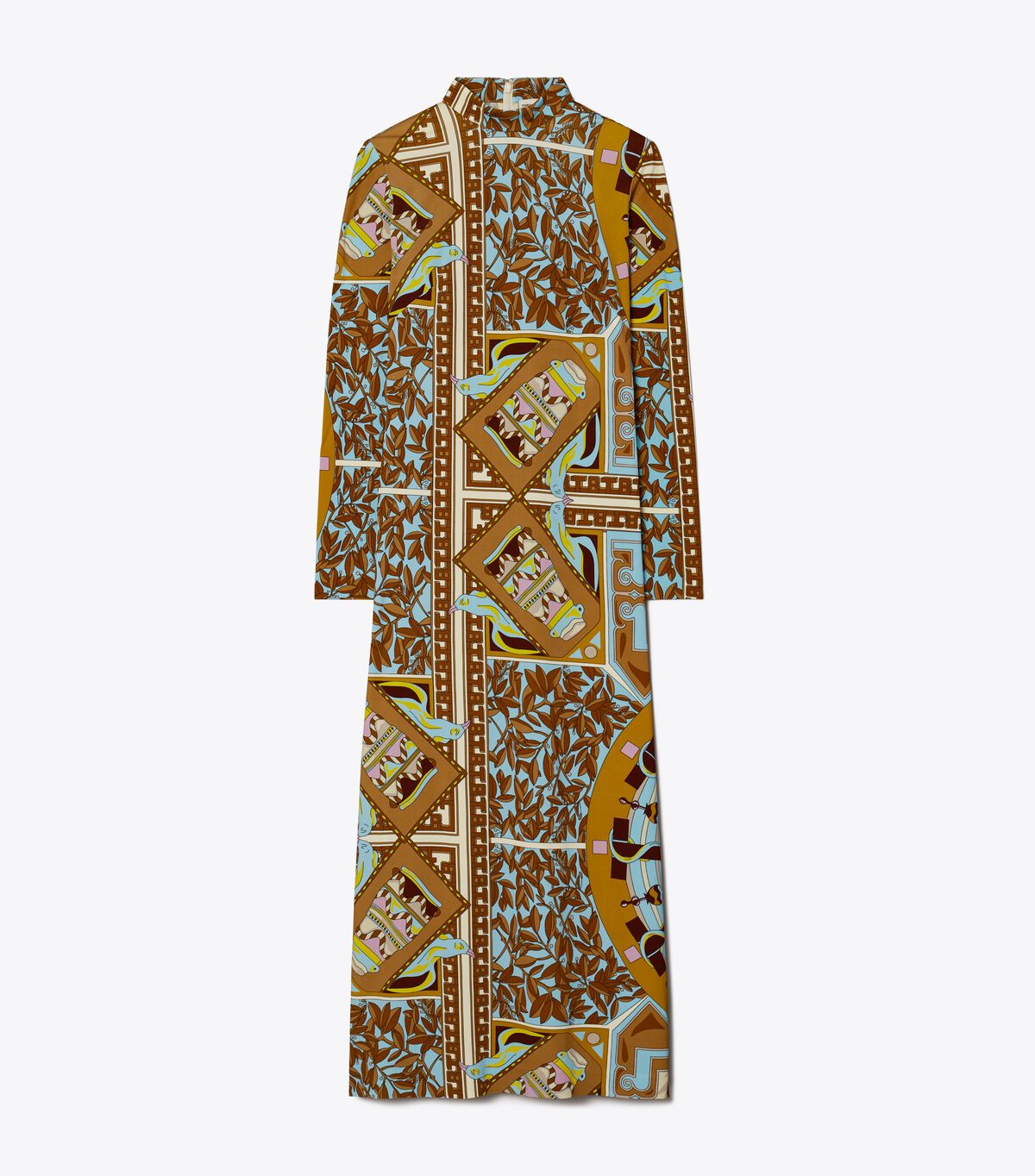 Tory Burch Brown Geometric Garden Mockneck Dress