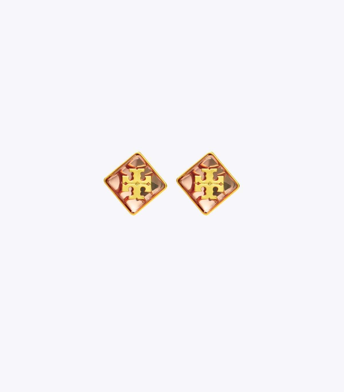 Tory Burch Gold / Pink Resin Logo Stud Earrings