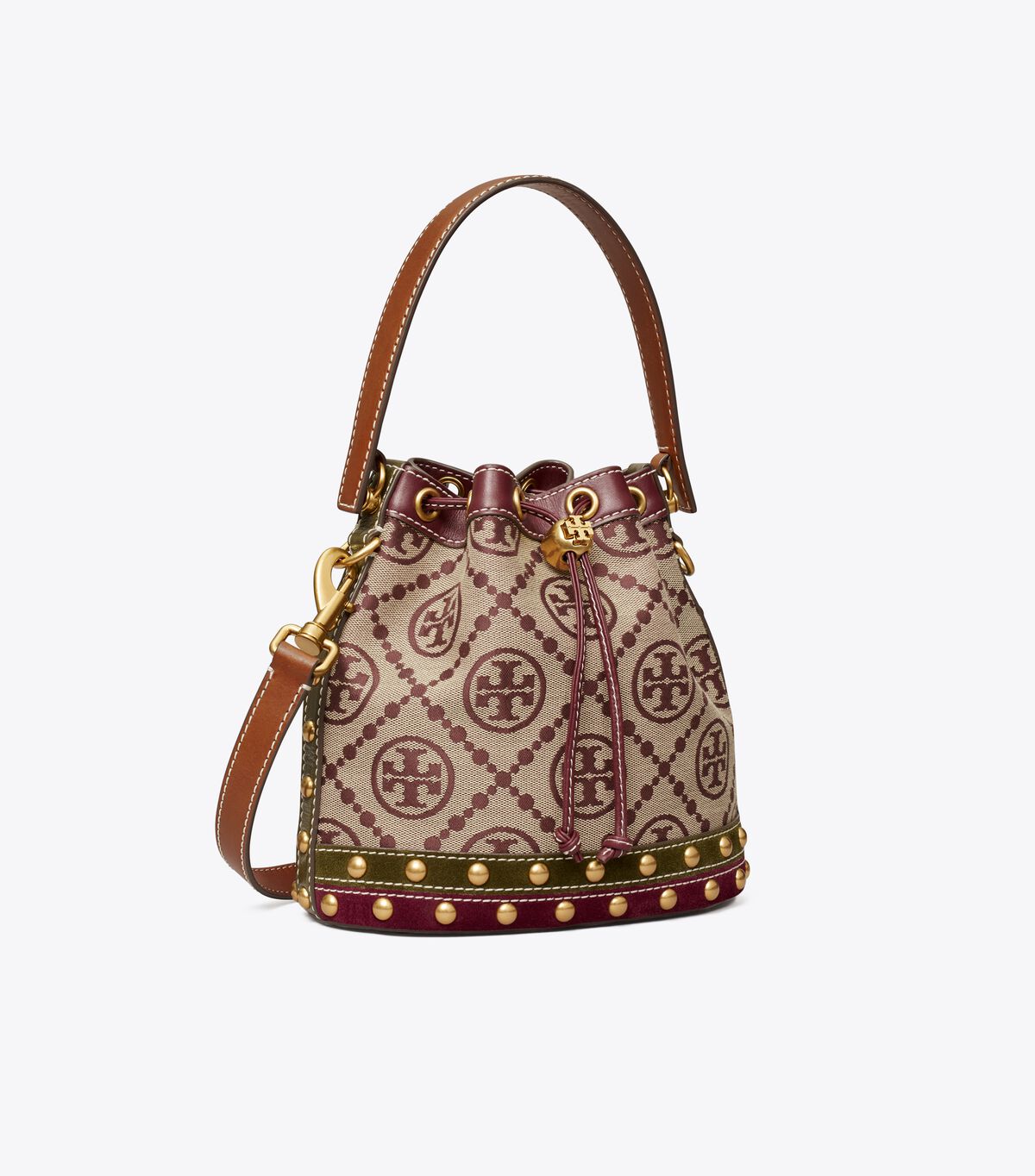 Tory Burch Claret T Monogram Jacquard Studded Bucket Bags