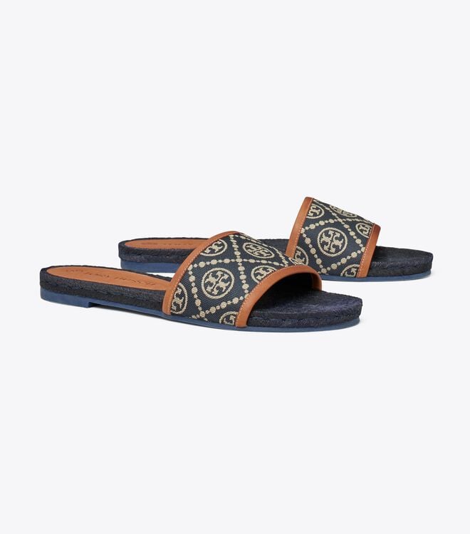 Tory Burch Navy / Brown T Monogram Espadrille