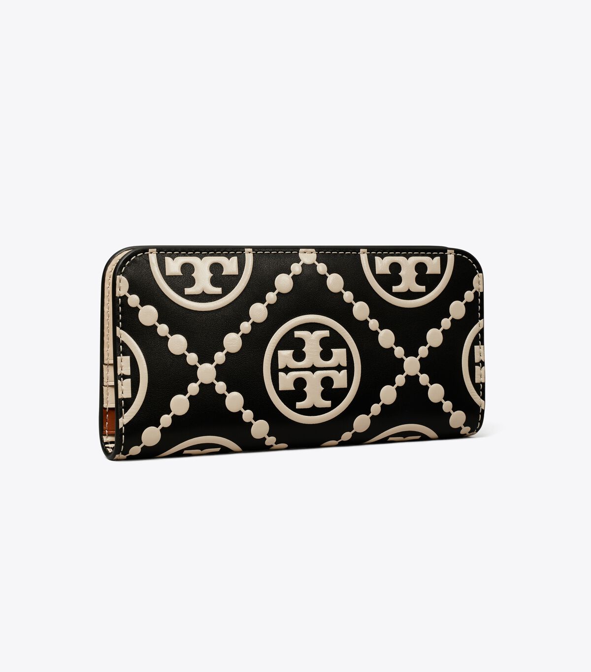 Tory Burch Black / Cream T Monogram Contrast Embossed Wallets