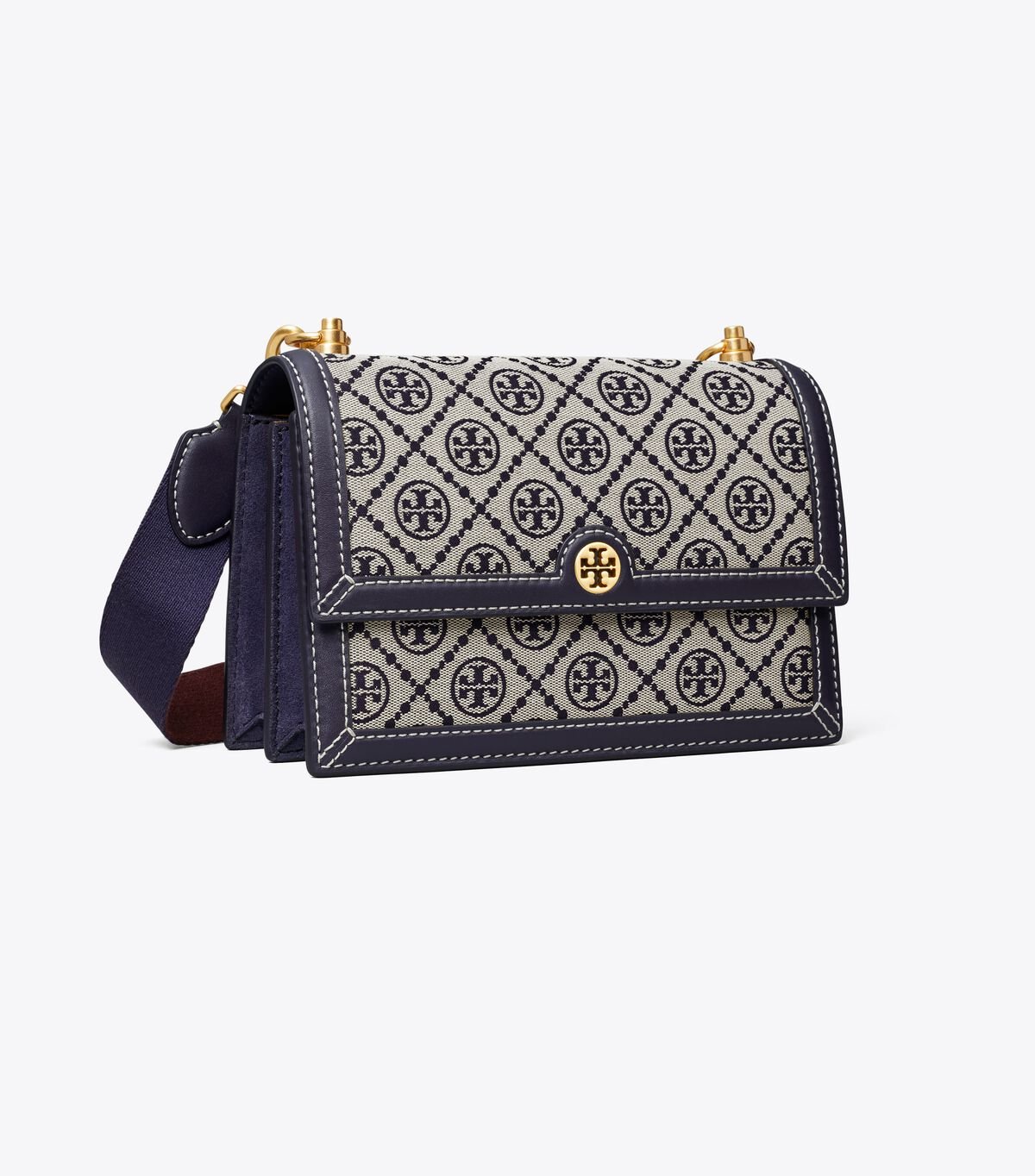 Tory Burch Navy Small T Monogram Shoulder Bags