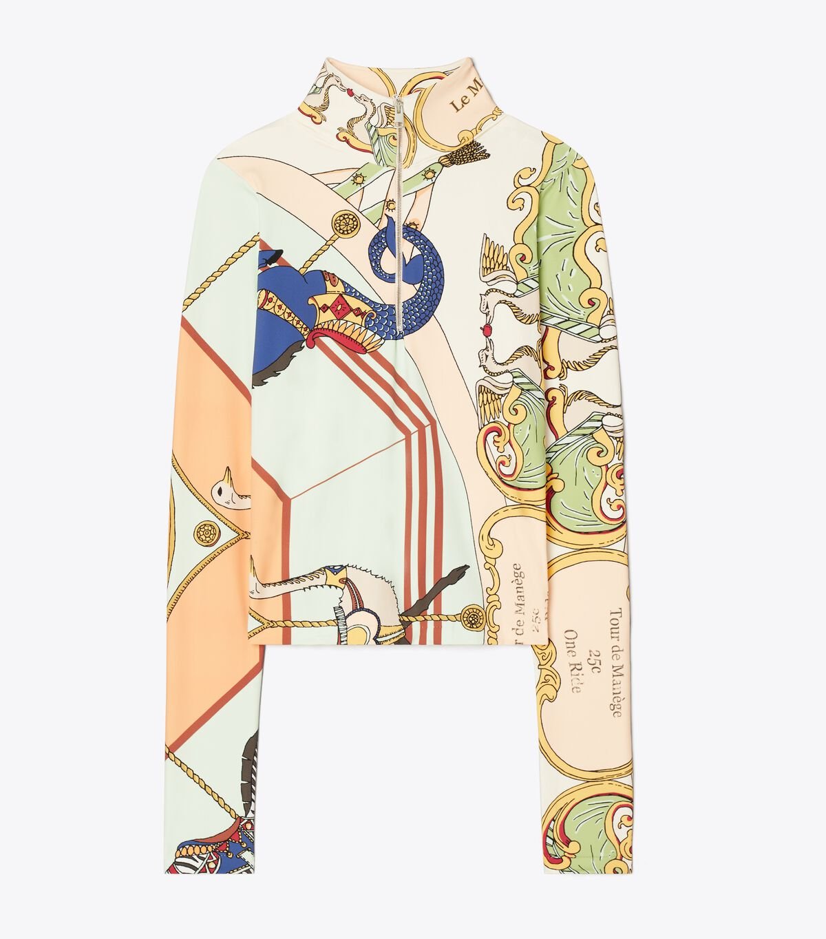 Tory Burch Cream Printed Cropped Half-zip Sweaters