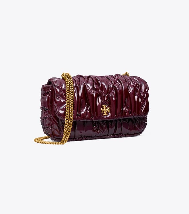 Tory Burch Burgundy Kira Patent Ruched Mini Bag