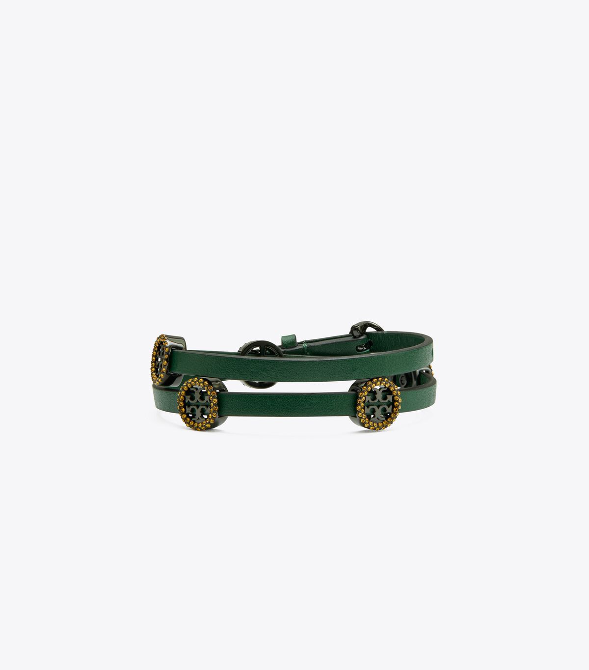 Tory Burch Dark Green Miller Pavé Double-wrap Leather Bracelet