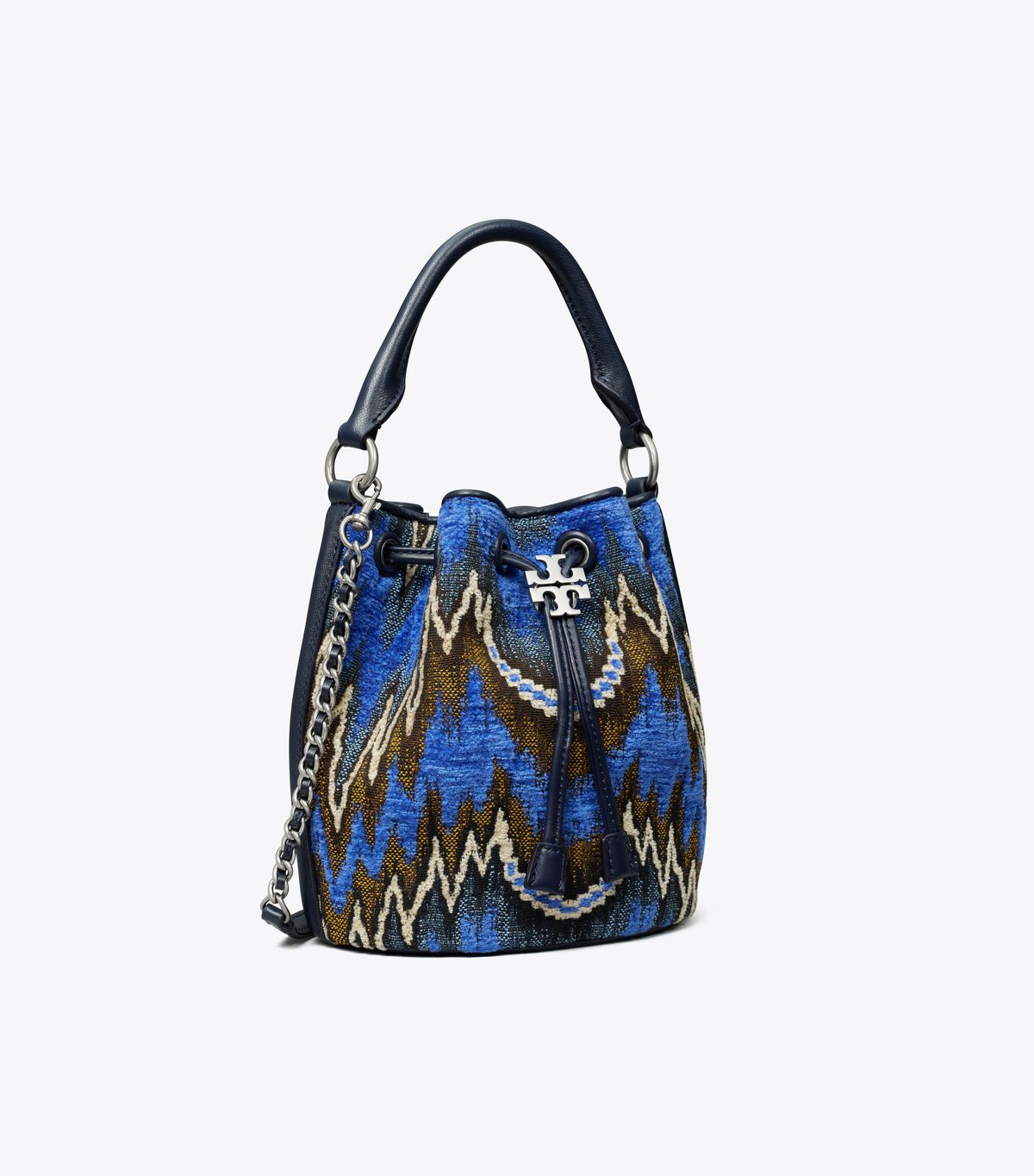 Tory Burch Blue Multicolor Fleming Soft Flame Stitch Bucket Bags