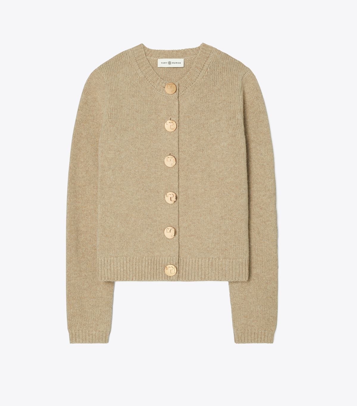 Tory Burch Beige Logo Button Wool Cardigan