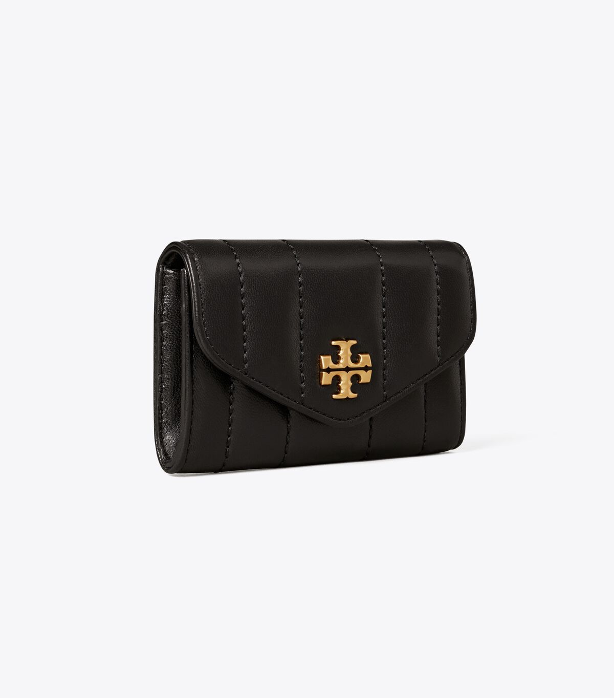 Tory Burch Black / Gold Kira Quilted Flap Card Case