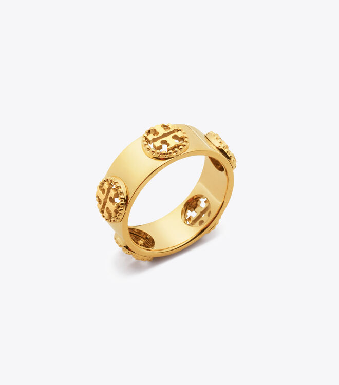 Tory Burch Gold Milgrain Logo Ring