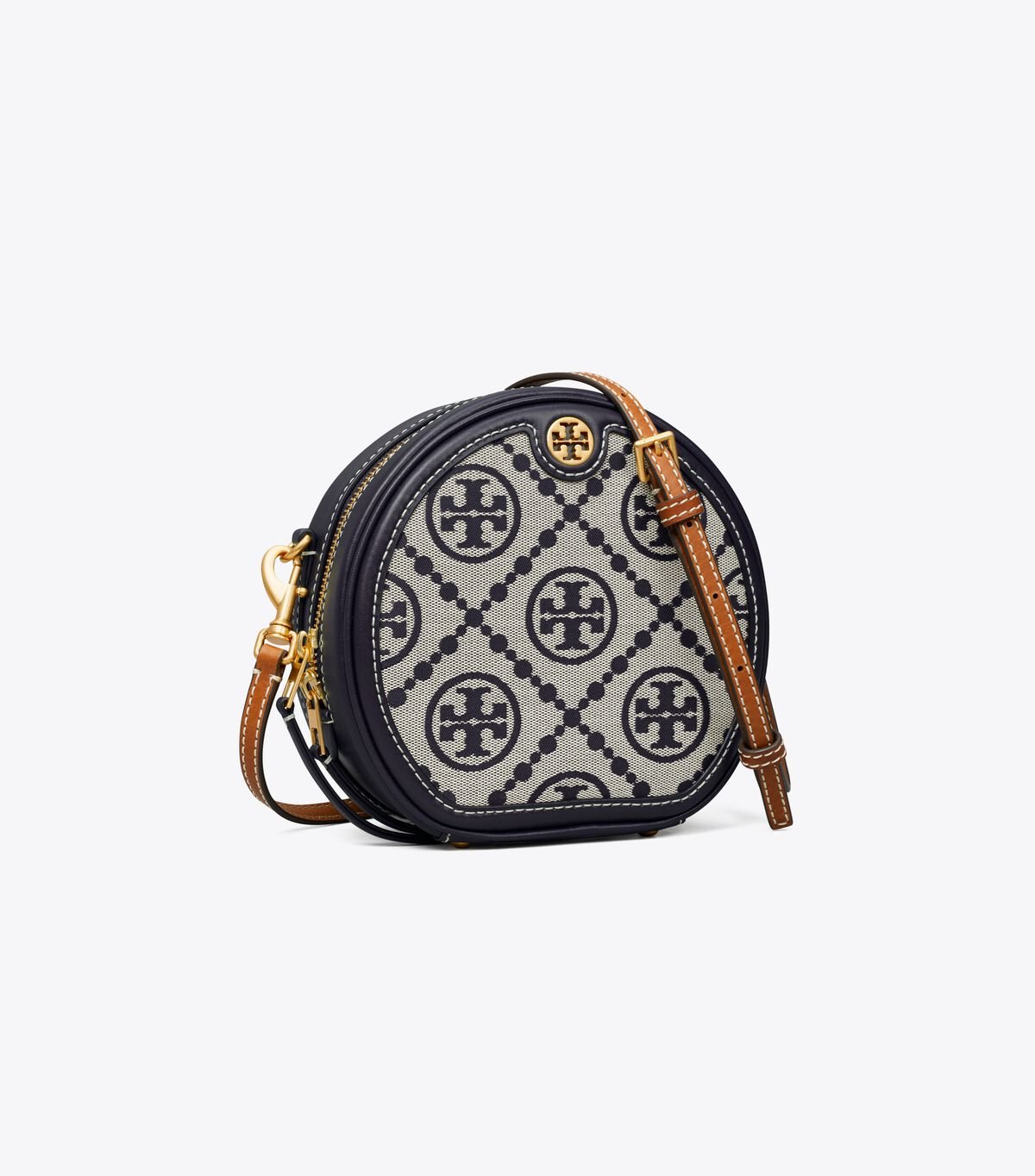 Tory Burch Navy T Monogram Jacquard Moon Crossbody Bags