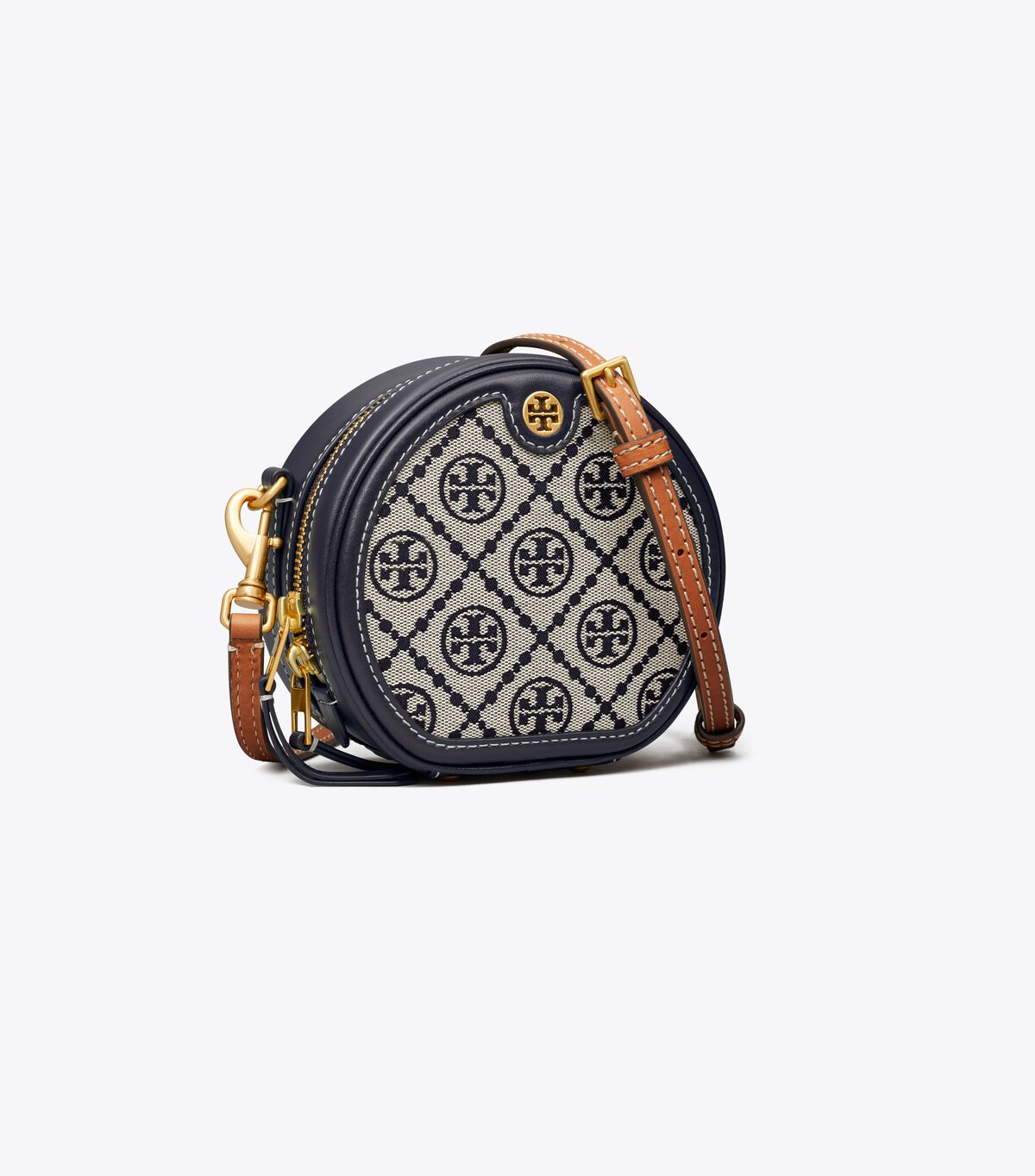 Tory Burch Navy T Monogram Jacquard Petite Moon Crossbody Bags