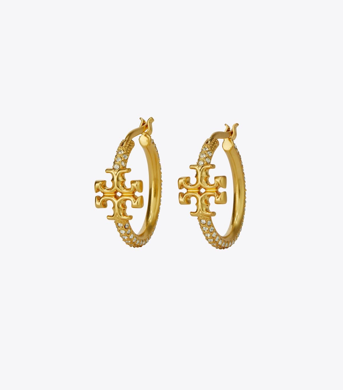 Tory Burch Gold Small Eleanor Pavé Hoop Earrings