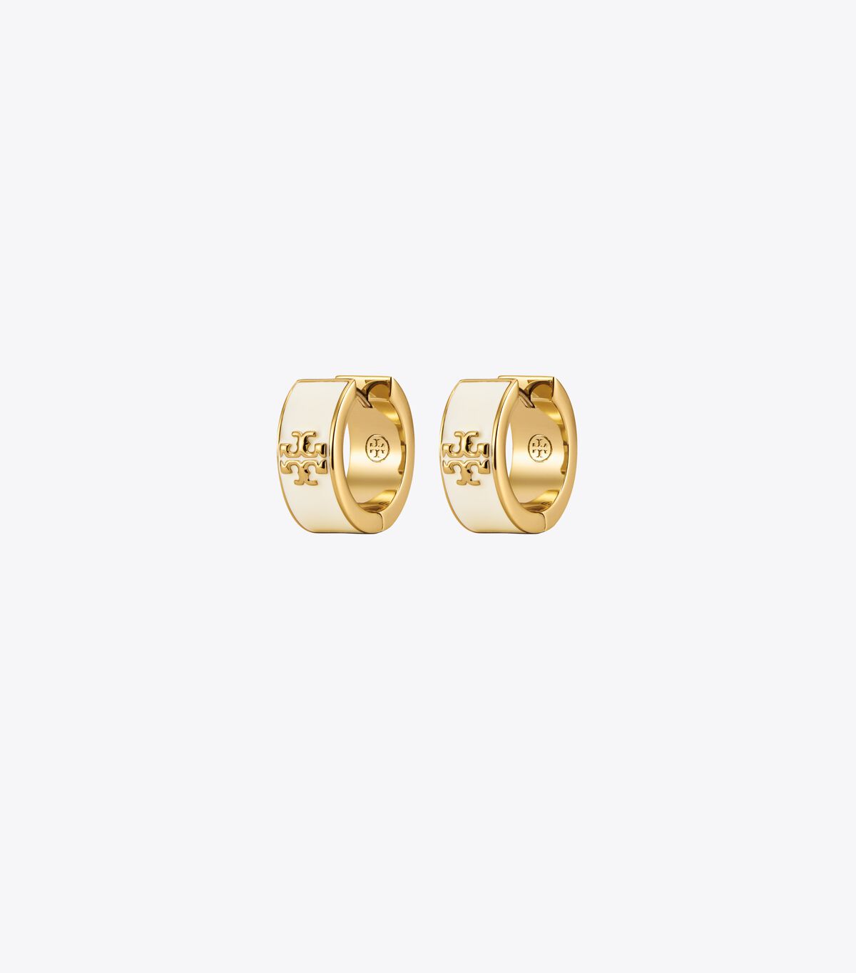 Tory Burch Gold / White Kira Enamel Hoop Earrings