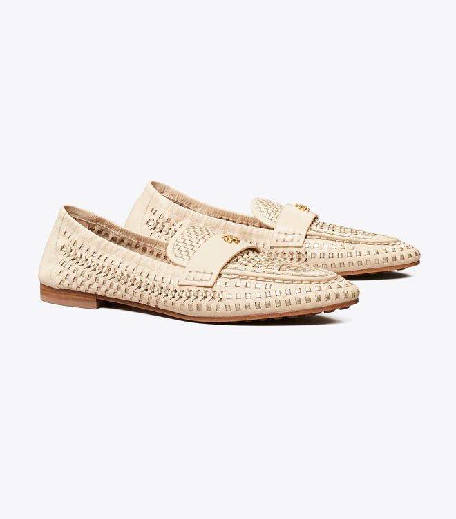 Tory Burch Beige / Gold Woven Ballet Flats
