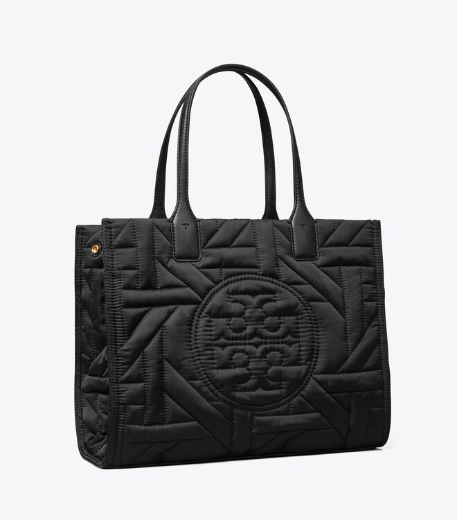 Tory Burch Black Small Ella Basketweave Tote Bags