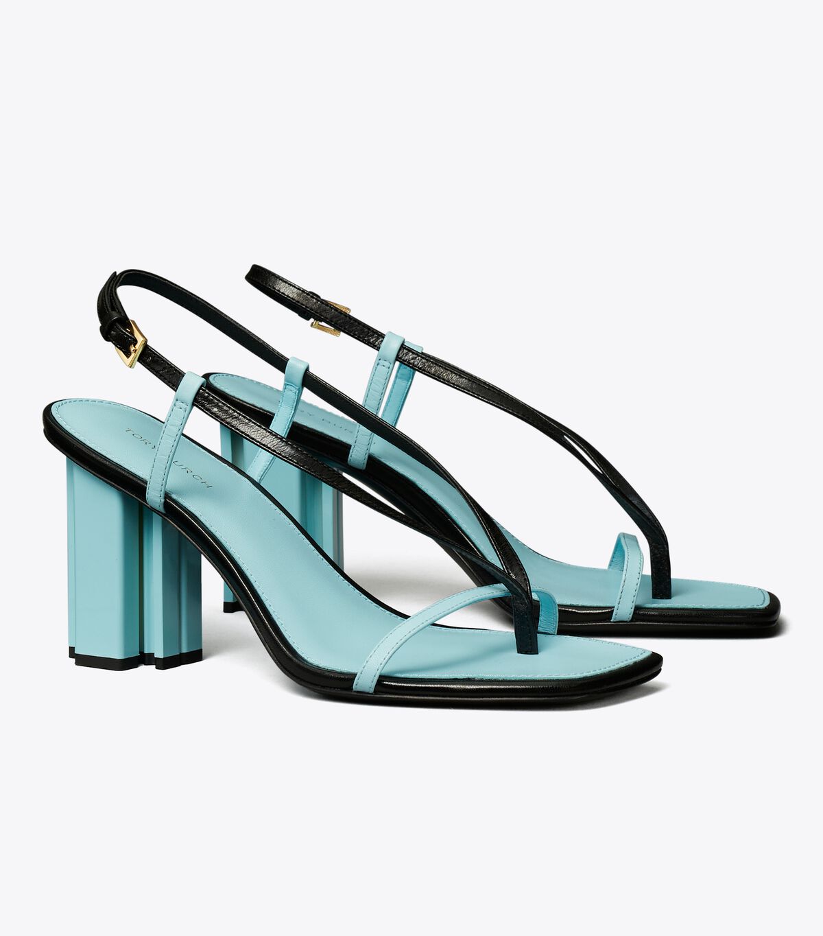 Tory Burch Black / Light Blue T Stamp Heels