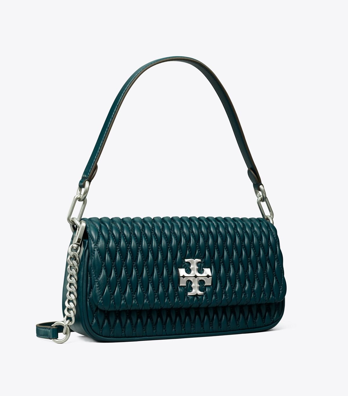 Tory Burch Dark Turquoise Small Kira Ruched Flap Shoulder Bags
