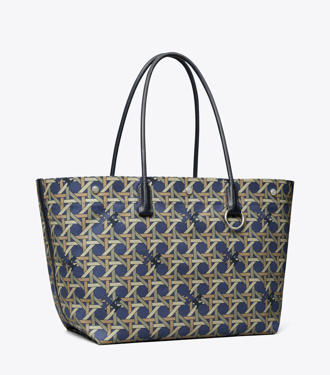 Tory Burch Navy Canvas Basketweave Tote Bags