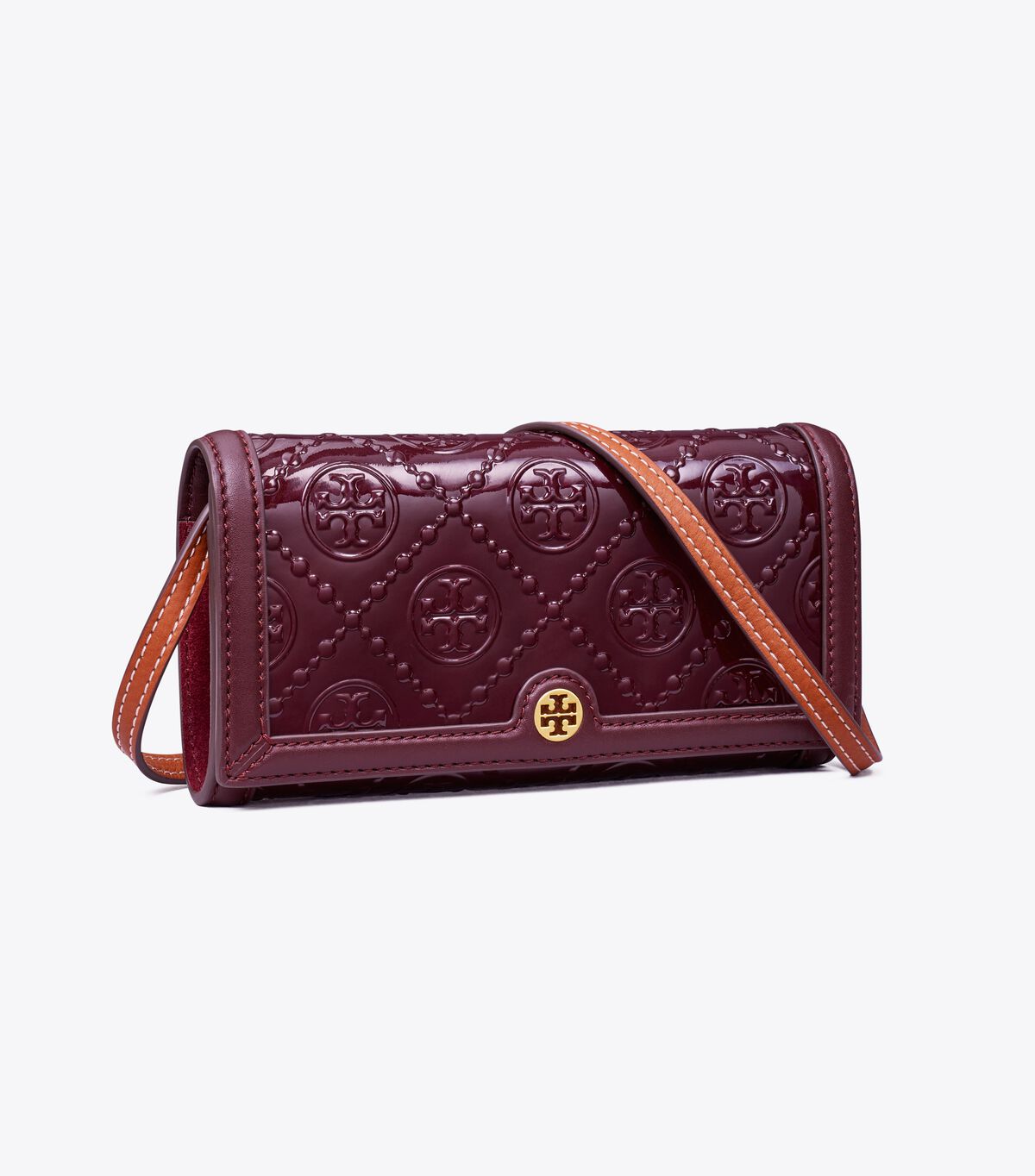 Tory Burch Burgundy T Monogram Patent Crossbody Bags