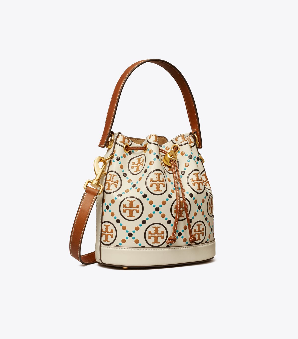 Tory Burch White T Monogram Contrast Embossed Bucket Bags