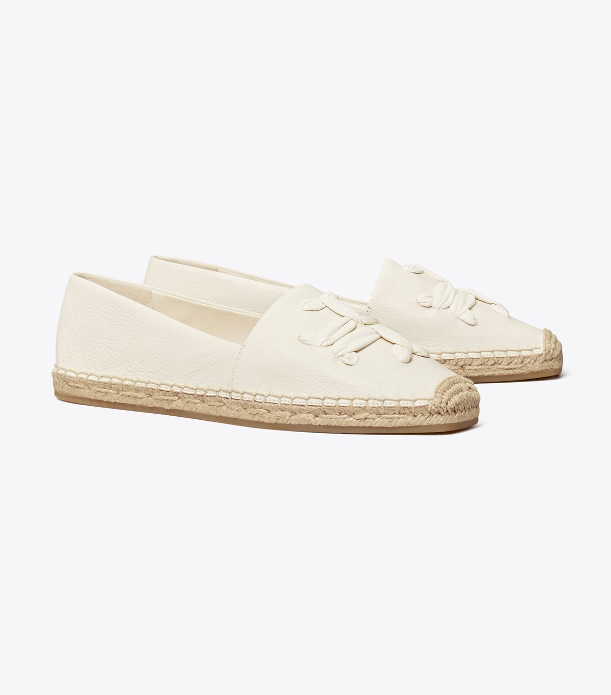 Tory Burch White Woven Double T Aline Ballet Flats