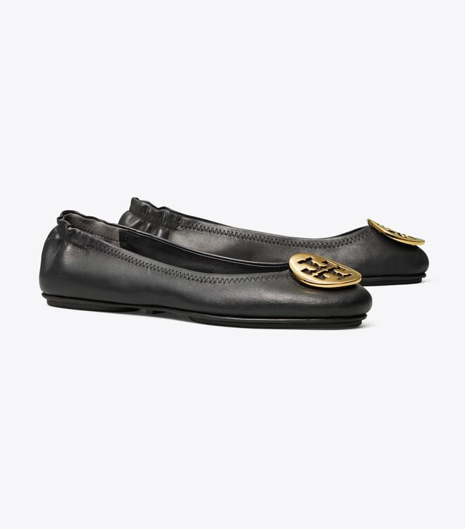 Tory Burch Black Gold Minnie Travel Ballet Flats
