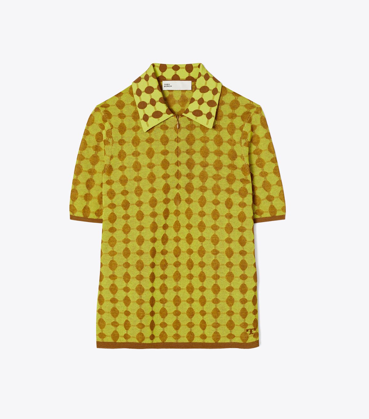 Tory Burch Dark Yellow Jacquard Zip Polo Shirts
