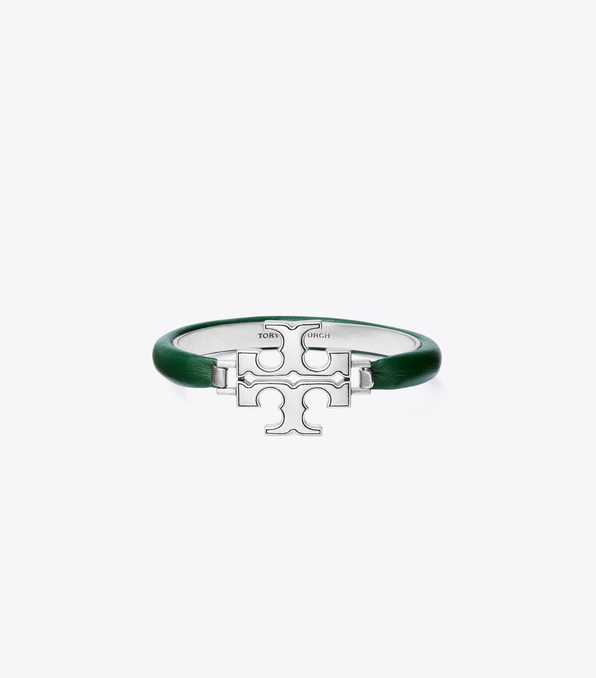 Tory Burch Silver / Dark Green Eleanor Leather Hinged Bracelet