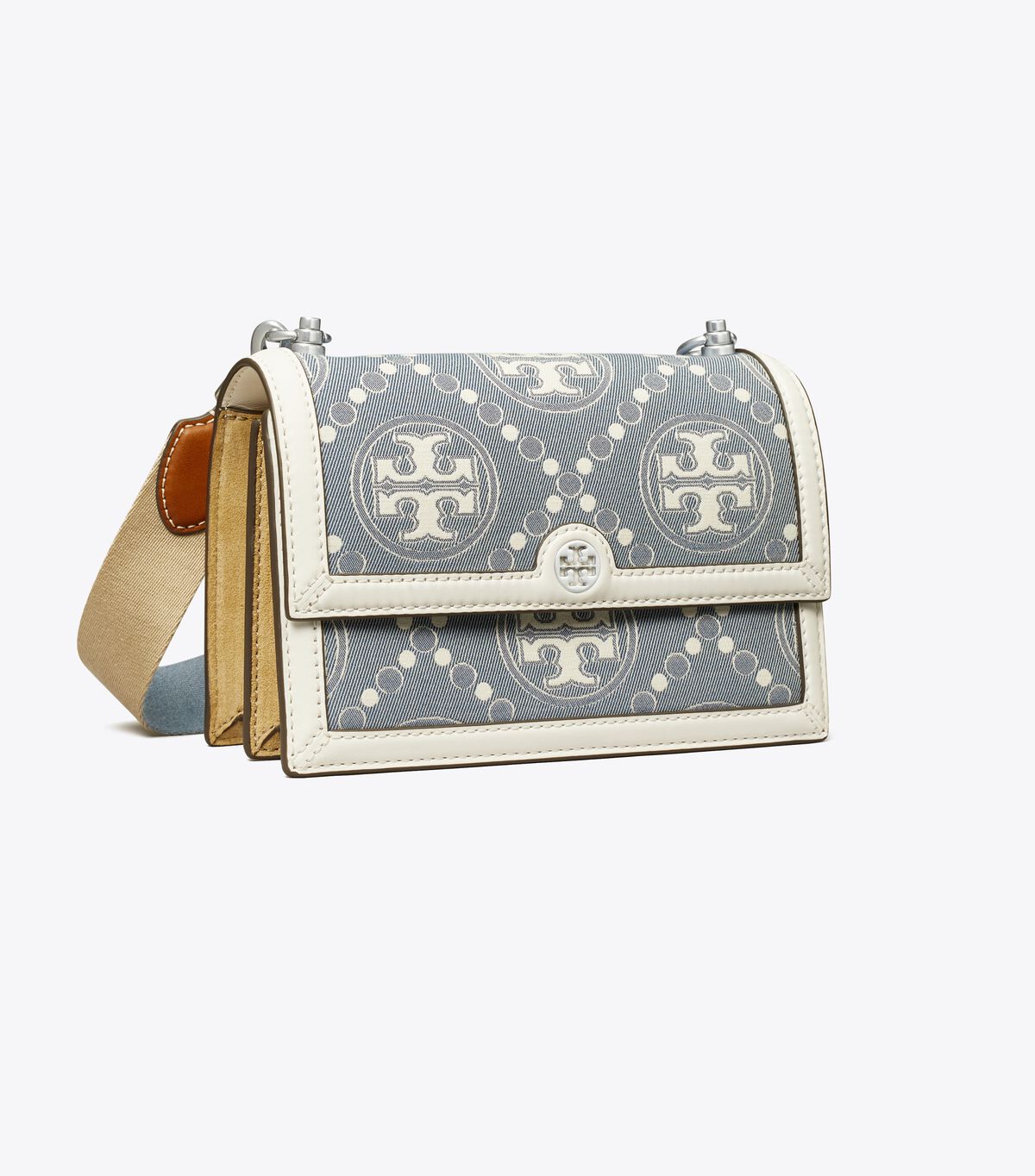 Tory Burch Blue Small T Monogram Denim Shoulder Bags