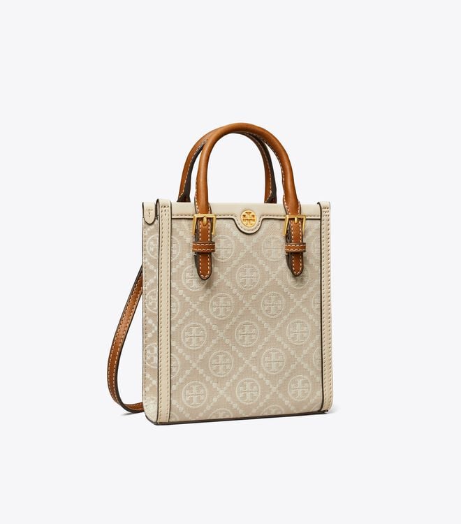 Tory Burch Beige Mini T Monogram Tote Bags
