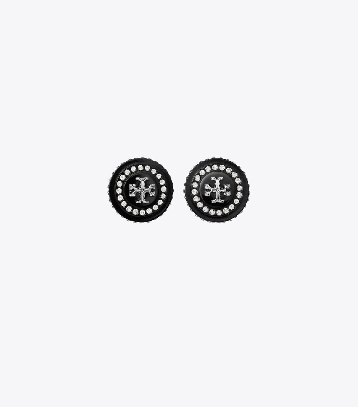 Tory Burch Black Silver Roxanne Crystal Resin Stud Earrings