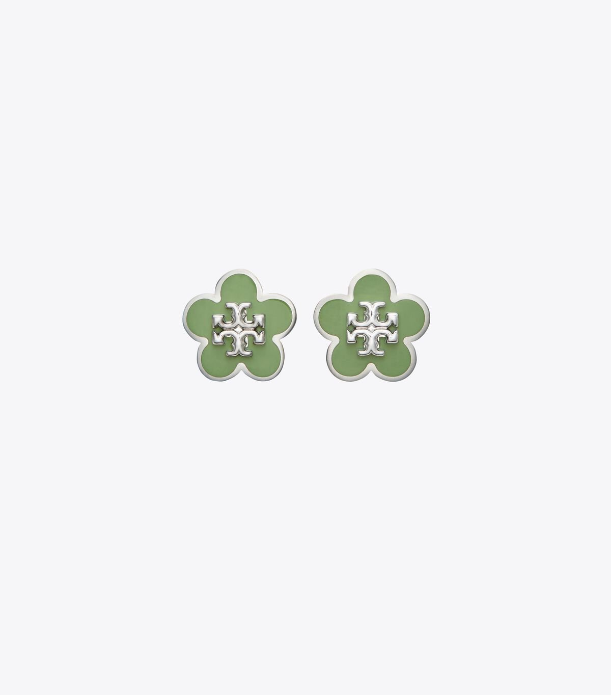 Tory Burch Silver Kira Enamel Flower Stud Earrings