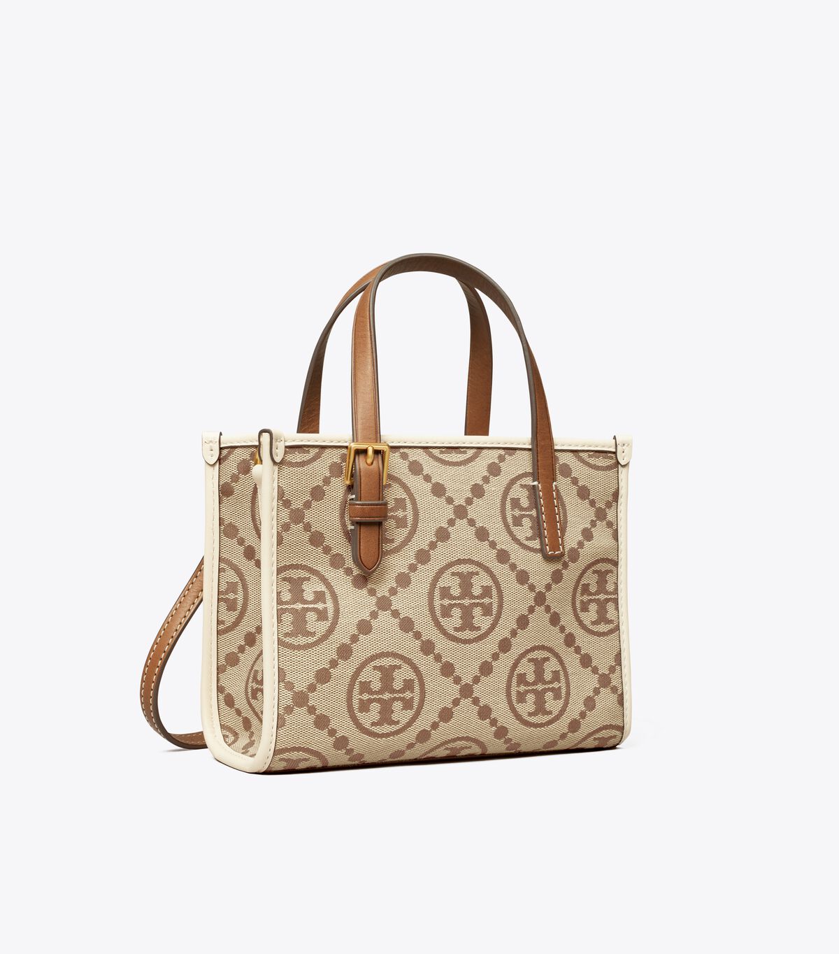Tory Burch Brown / White T Monogram Square Mini Bag