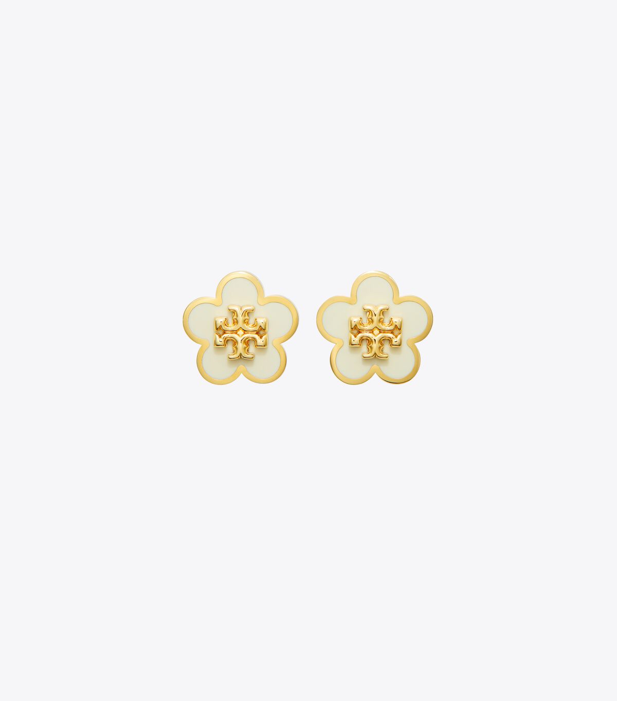 Tory Burch Gold / White Kira Enamel Flower Stud Earrings